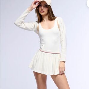 PLEATED White SKORT with red & blue Stripe Band Detail